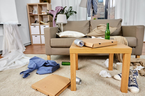 messy home living room with scattered stuff